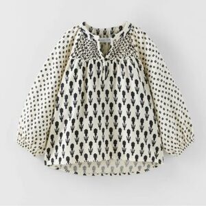Zara Girls Kids Black and Cream Patterned Top, 100% cotton, size 13-14